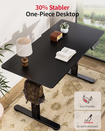 Image of Okin Standing Desk Electric Adjustable Computer Whole Piece Stand up Desk with Wheels Office Gaming Home Office Memory Desks 48x24 inches Black