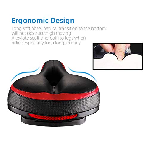 BLUEWIND Most Comfortable Bicycle Seat, Bike Seat Replacement with Dual Shock Absorbing Ball Wide Bike Seat Memory Foam Bicycle Gel Seat with Mounting Wrench (Red) - Thumbnail 2