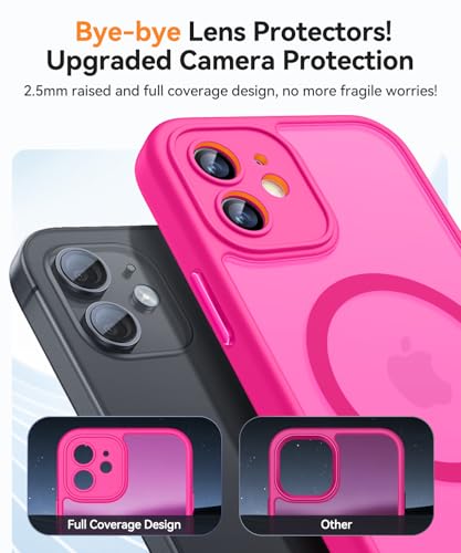 Image of CANSHN Magnetic Compatible with iPhone 12 Case, Upgraded [Full Camera Protection] [Compatible with Magsafe] [Translucent Matte] Shockproof Protective Phone Case Cover 6.1 Inch - Hot Pink