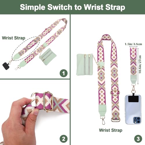 Image of XANGNIER Clip and Go Strap for Phone with Wallet Crossbody, Phone Strap with Zippered Wallet, Adjustable Anti Theft Cellphone Lanyard for Women, Cellphone Chain Accessories Green