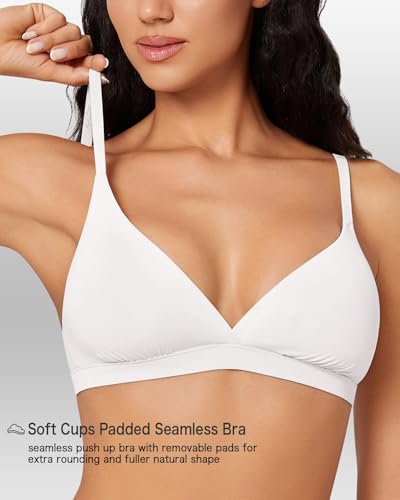 Image of Women's Triangle Bralette Removable Pads Unlined Bra Comfortable Deep V Neck Wireless Seamless Smoothing Bra Top White