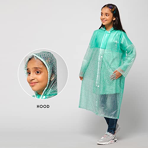 Image of THE CLOWNFISH Polyester Drench Dew Series Unisex Kids Waterproof Single Layer Pvc Standard Length Longcoat /Raincoat With Adjustable Hood.