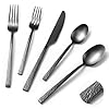 40 Piece Heavy Duty Hammered Silverware Set for 8Forged Black 1810 Stainless Steel Flatware SetPremium Food Grade Cultery Set KnivesForks and Spoons Tableware SetService for 8