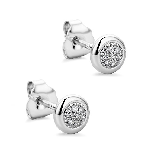 Orovi Boucles d'oreilles en diamant, boucles d’oreilles pour femmes or blanc 9 carats (375),...