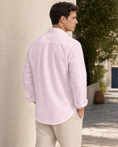 Image of Nobero Breezy Premium Linen Cotton Shirt for Men | Stylish Casual Shirts for Men | Semi Cut Collar | Box Pleat | Curved Hem | Regular Fit | Full Sleeve | S-XXXL