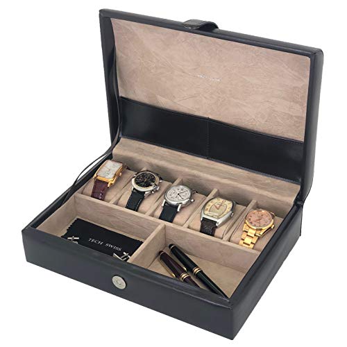 Tech Swiss Valet Leather Jewelry Watches Pens Eyeglasses (Brown/Pinstripe)