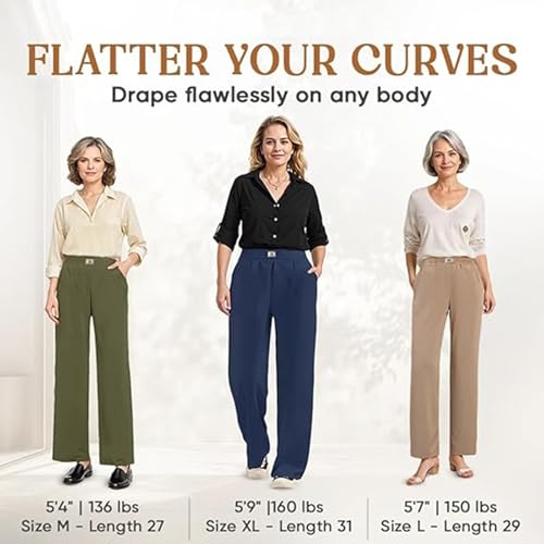 Kngdrt Linebalm Pants for Senior Women, Drape High Rise Pull-On Stretch Pants, Casual Wide Leg Pants with Pockets2