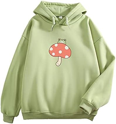 KEEVICI Women Cute Frog Sweatshirt Kawaii Mushroom Hoodie for Teen Girls Aesthetic Cottagecore Clothes Feminino Hoodies (Green,M,Medium)