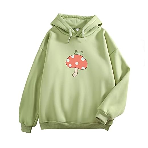 KEEVICI Women Cute Frog Sweatshirt Kawaii Mushroom Hoodie for Teen Girls Aesthetic Cottagecore Clothes Feminino Hoodies (Green,S,Small)