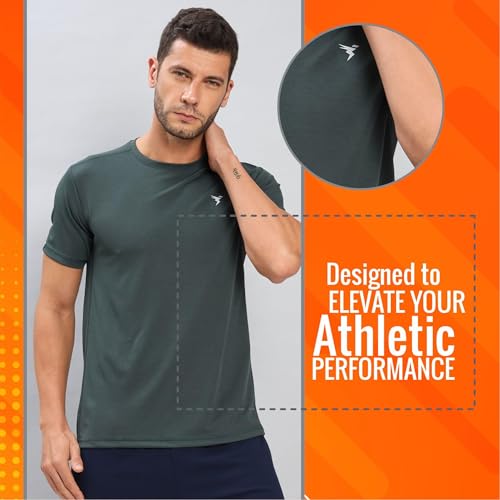 Image of TECHNOSPORT Men's Slim Fit Polyester Activewear Sports T-Shirt with Moisture-Wicking Comfort for Workout, Running & Gym