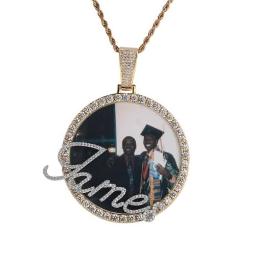LATEEFAH Circle Chain Large Custom Photo Necklace Personalized Picture Pendant Necklaces for Men, Women Customized Memorial Photo Pendant