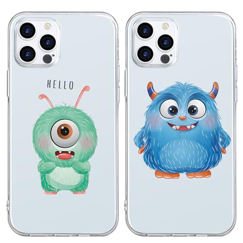 Yimctoie 2 Piezas Kawaii Transparente Funda para iPhone 14 Pro MAX 6,7',Lindo Cartoon Anime Monstruo Patrón Diseño Cover,Carcasa con Proteger Suave TPU Bumper Antigolpes Anti-Arañazos Case,Kawaii