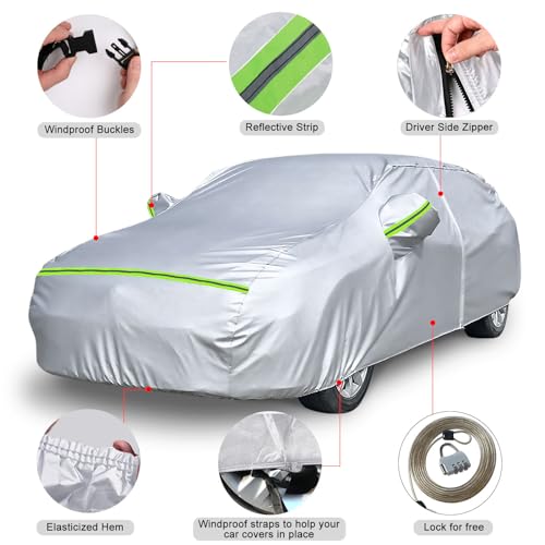 Image of Waterproof Car Covers Replace for 2008-2025 Audi A4 /S4 Sedan, 6 Layers Silver All Weather Custom-fit Car Cover with Zipper Door & Windproof Bands for Snow Rain Dust Hail Protection