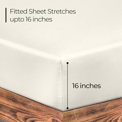 Image of ROYALE LINENS 300 Thread Count 100% Long Staple Combed Cotton Fitted Sheet Twin - Super Soft Deep Pocket Bottom Sheet - Fitted Sheets Only - Elastic Sheets (Twin, Cream)