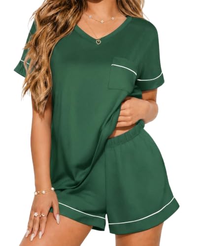 Image of Ekouaer Pajama Sets for Women 2 Piece Short Sleeve Lounge Shorts Set