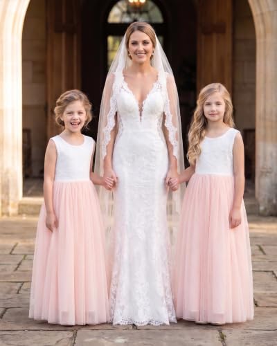 Image of 2Bunnies Girl Peony Lace Back A-Line Straight Tutu Tulle Party Flower Girl Dress