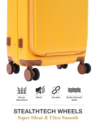 Image of FUR JADEN The Aviator TechPro 55cm German Polycarbonate Travel Luggage Cabin Suitcase with USB Port, Laptop Compartment, 8 StealthTech Shock Absorbing Wheels, TSA Lock (Sunflare, Cabin 20 inch)