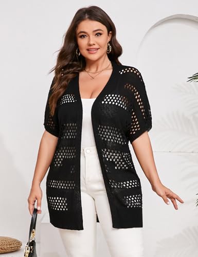 Summer Crochet Cardigan Plus Size Women Short Sleeve Open Front Knitted Cardigans Lightweight Cover Up for Beach2