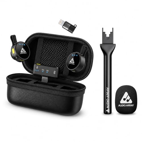 Image of Audio Array Wireless Lapel Microphone with Charging Case & Handheld Interview Adapter, AI Noise Reduction, 24Bit /48kHz, 50H Battery, 230ft Range for Recording, Interviews & Vlogging