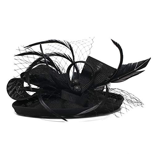 Flydreamfeathers Fascinators Hat for Women Tea Party Headband Derby Wedding Bridal Headband Clips Headpiece (Black-H)
