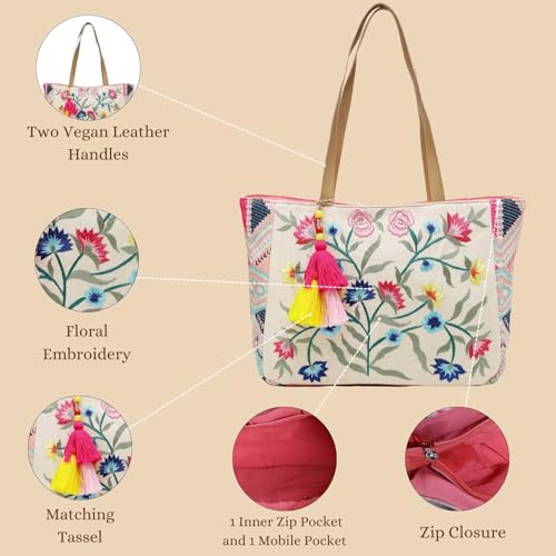 Image of Anekaant Lush Floral Embroidered Cotton Jacquard Tote Bag