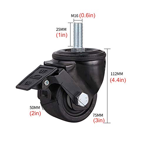 Roulettes pivotantes de rechange avec tige filetée M16 x 25 mm - 3