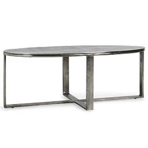 Classic Home Flores 48 Industrial Oval Cast Aluminum Nickel Coffee Table