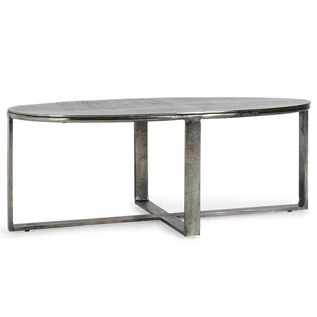 Classic Home Flores 48 Industrial Oval Cast Aluminum Nickel Coffee Table