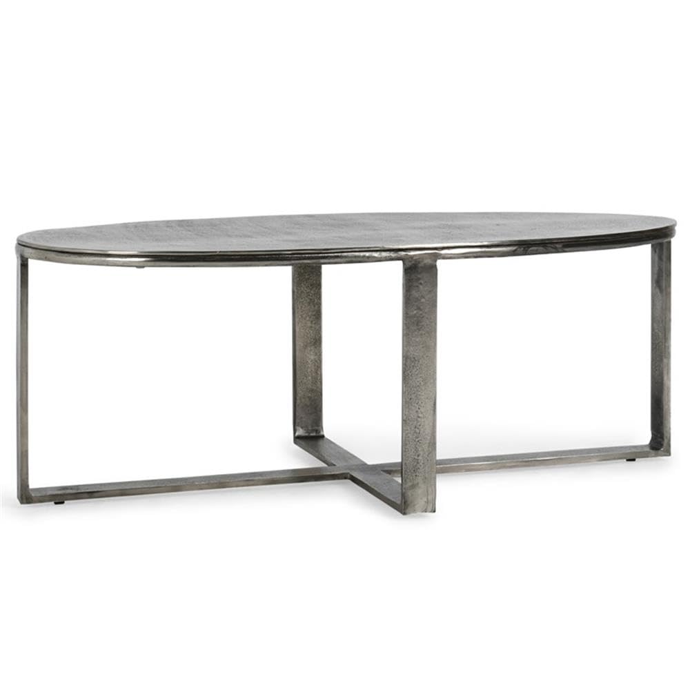 Classic Home Flores 48 Industrial Oval Cast Aluminum Nickel Coffee Table