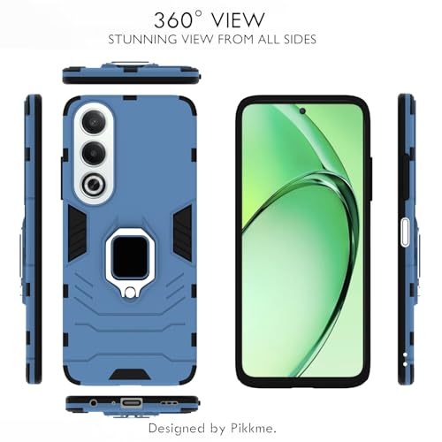 Image of Pikkme Back Cover for Oppo K12x 5G | 360 Protection Case | Ring Holder Stand D5 Tough Armor Bumper Case (Blue)