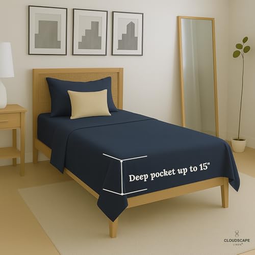 100% Egyptian Cotton Sheets Twin XL Size, 3 Pieces Dorm Essentials Bedding Set, 1000 Thread Count Egyptian Cotton,Silky Soft, Breathable, Durable, Deep Pockets up to 16, Dark Denim