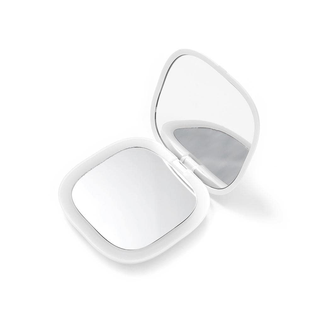 Miroir de maquillage LED compact rose pliable avec grossissement 5X