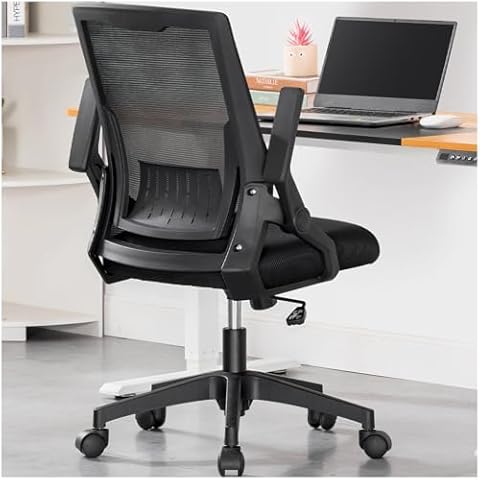 COMHOMA Office Chair with Flip-up Armrests Ergonomic Computer Desk Chair Foldable Mesh Task Chair with Wheels Adaptive Lumbar Support Swivel Tilt Comfortable Study Chair, Black (Seat Depth 17.7") Cover
