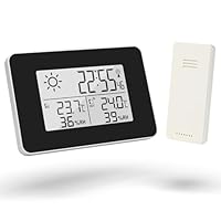 OFFCUP Weather Station, Digital Thermometer Hygrometer with Outdoor Sensor, Wireless Temperature and Humidity Monitor with Weather Forecast/Time/Date/Alarm/Snooze