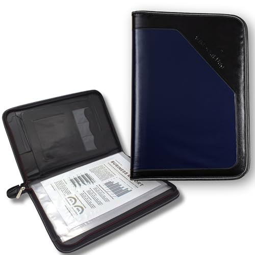 Image of SPS PU Leather 36-Pocket A4 File Organizer - Professional Document Holder for Certificates, Legal Documents, Home, Office, School Use (Blue)