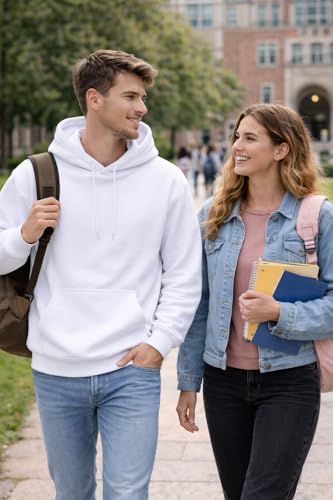 Image of Maydear Men's Pullover Hoodie Casual Long Sleeve Hooded Sweatshirt Basic Fleece Hoodie with Pocket-White