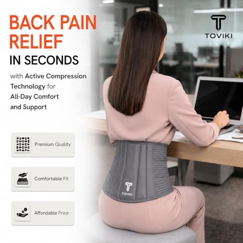 Image of TOVIKI Lumbar Support Belt for Back Pain Relief - LS Belt for Lower Back | Lumbo Sacral Belt for Men & Women | Adjustable Waist Back Support Belt | Lumbosacral Back Belt | Universal Size (Grey)