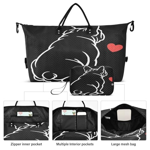 Bulldog Black Large Travel Duffle Bag Weekender Overnight Bags Gym Yoga Bag for Women Men with Toiletry Bag2