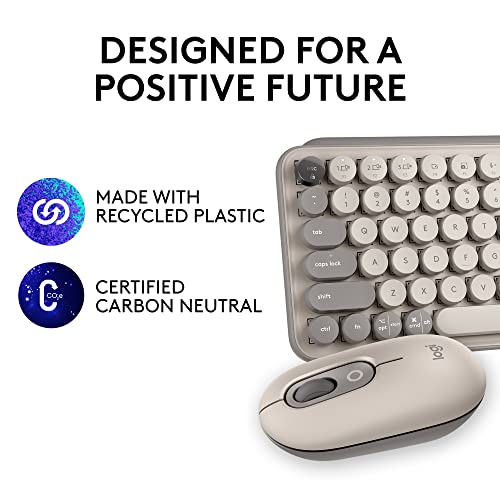 Image of Logitech POP Keys + POP Mouse - Wireless Keyboard and Bluetooth Mouse Combo with Typewriter-Style Mechanical Keys, Emoji Features, Cute Compact Design - Mist