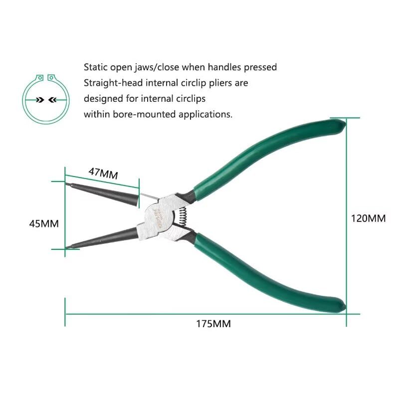 1PC Circlip Pliers Inside Straight 7 Inch Snap Ring Pliers with Straight Bent Jaw Retaining for Ring Remove Automotive Tool