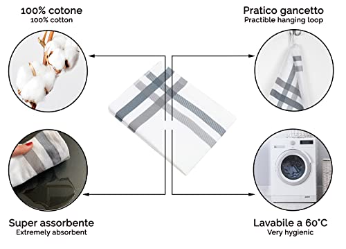 ZOLLNER 4 Strofinacci Bianchi con Righe Grigie