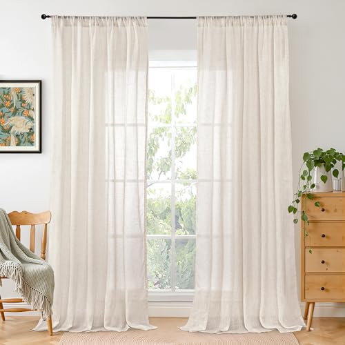 Image of BGment Oatmeal Linen Curtains 52 X 96 Inches Long for Living Room | Lightweight Window Drapes Rustic Country Textured for Farmhouse Beroom Dining Room Decor Rod Pocket, 2 Panels Set