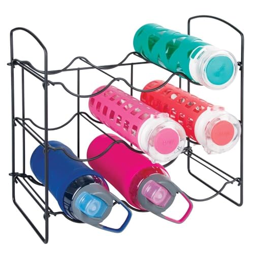 Image of Metal Water Bottle Rack Storage Organizer for Kitchen Countertops, Pantry, Fridge - Stores Wine, Beer, Pop /Soda - 3 Levels, Each Holds 9 Bottles, Free-Standing (Black)