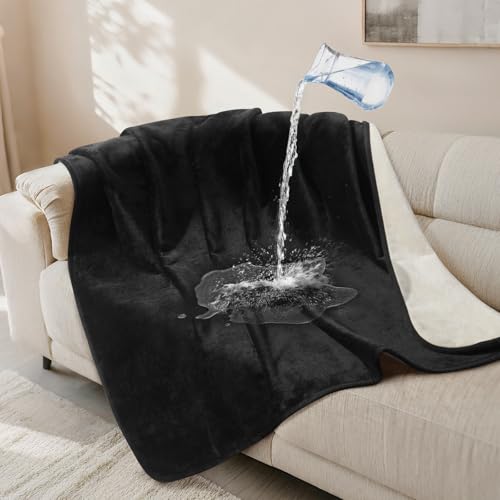Image of LOOBANI Waterproof Dog Blanket for Couch: Reversible Flannel Bed Blanket for Medium Large Dogs Liquid Proof, Soft Throw Blanket Couch Cover Protector for Sofa, Crate, Travel, 50 inch x 60 inch, Black & Beige