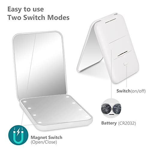 Travel Makeup Mirror with Light for Purse, 1X/3X Magnification, Portable and Folding