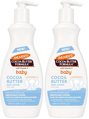 Image of Palmer's Baby Lotion, Cocoa Butter Formula Body Lotion, 13.5 Fl Oz, Gentle Moisturizer for Delicate Skin with Vitamin E & Aloe, Hypoallergenic, 48Hr Dermatologist Tested Baby Essentials,(Pack of 2)