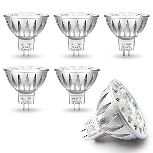 ALIDE MR16 7W 4000K Natural White Led Bulbs,50W-75W Halogen Equivalent,12V Low Voltage MR16 GU5.3 Bulb Spotlight for Outdoor Landscape Flood Track Lighting 560lm,38 Deg,6 Pack(Not Dimmable)