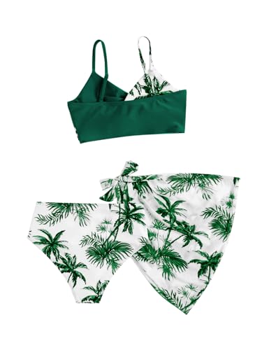 Image of Milumia Girl's 3 Piece Swimsuits Printed Twist Bikini Set with Coverup Skirt Beachwear