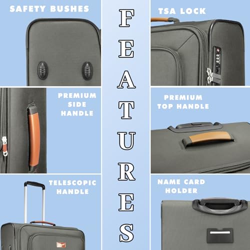 Image of F Gear Softair Medium Soft Luggage | Lightweight Expandable Carry-On Trolley Bag with 360 Spinner Wheels, Silent 8-Wheel System, Built-in TSA Lock, Anti-Theft Zipper & Luggage Tag (Grey)