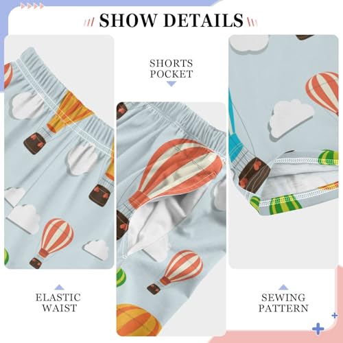 Colorful Hot Air Balloon Clouds Boys Long Pants Soft Trousers Elastic Waist Kids Lounge Bottoms with Pockets S-XL4